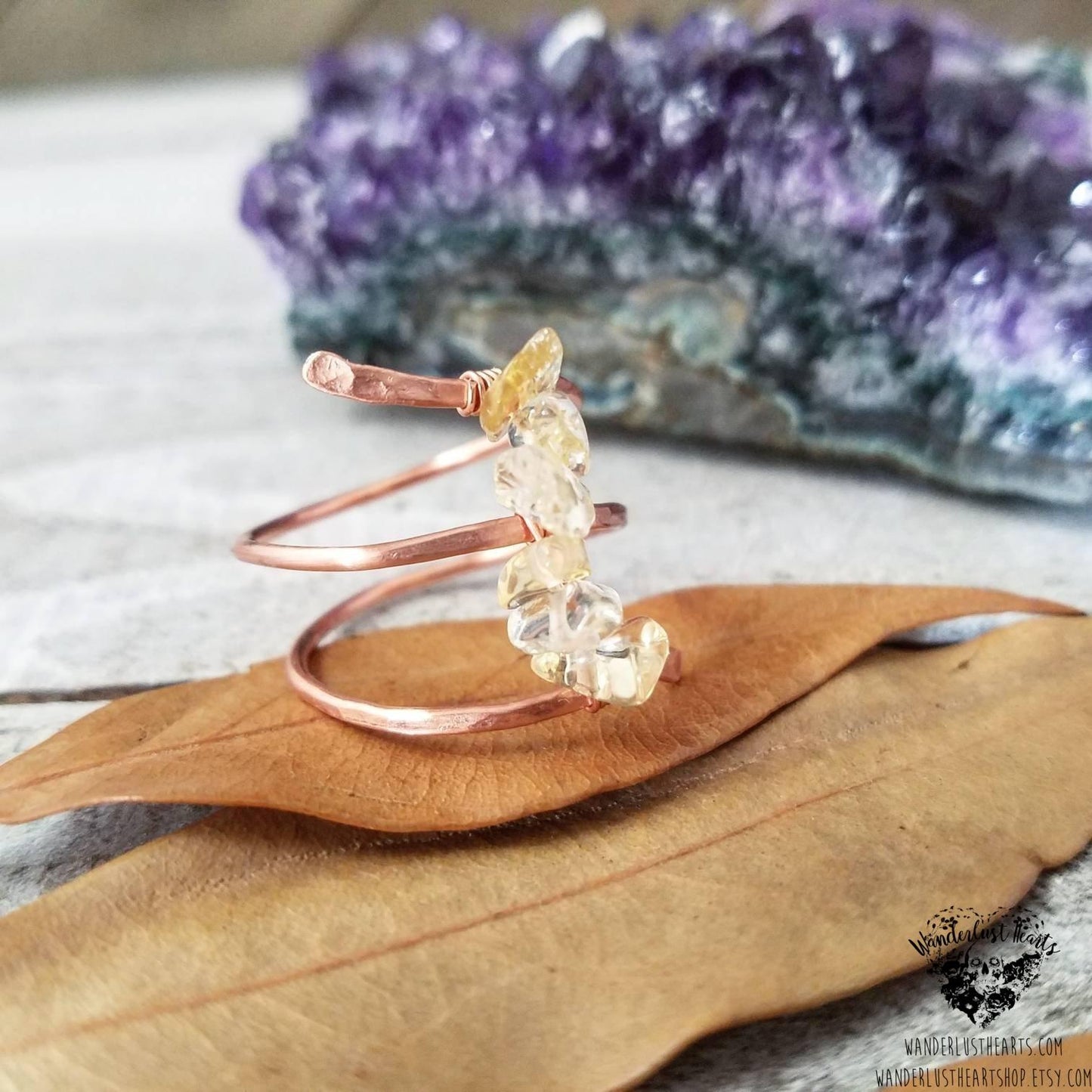 Citrine copper wrap ring-Wanderlust Hearts