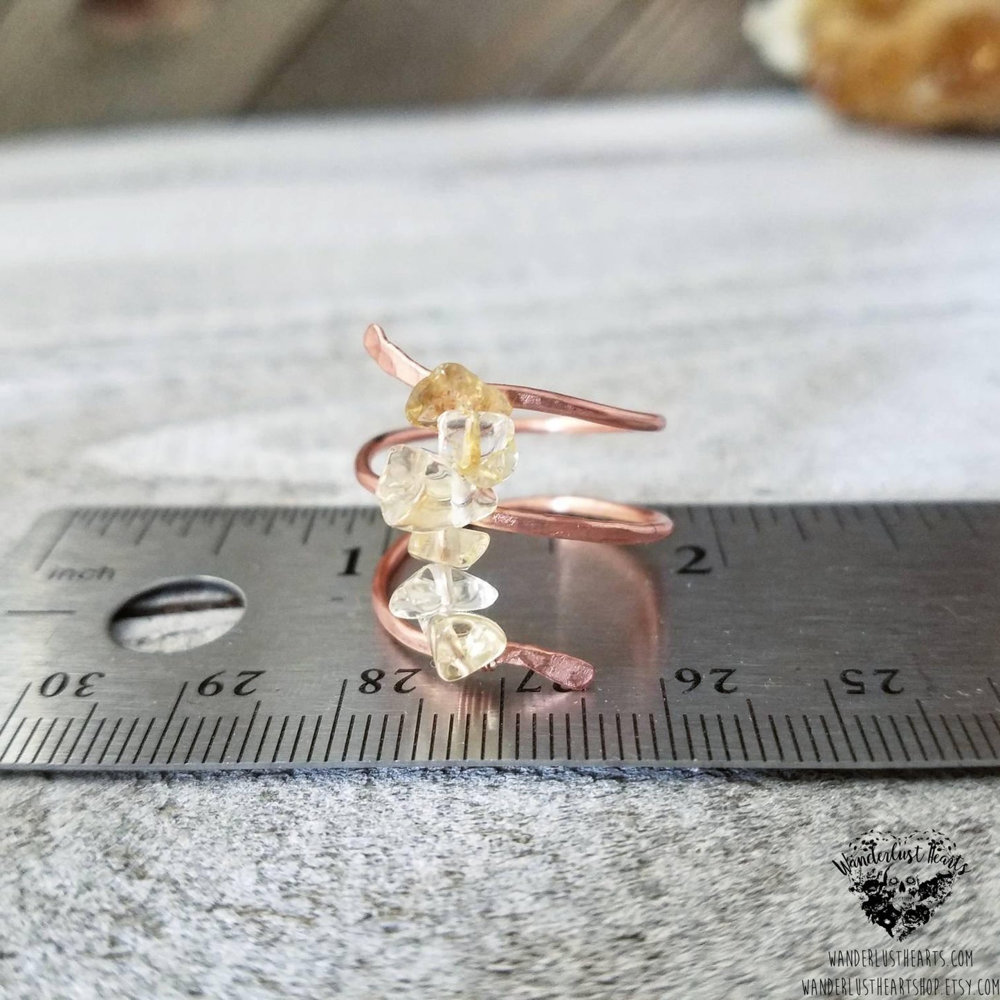 Citrine copper wrap ring-Wanderlust Hearts