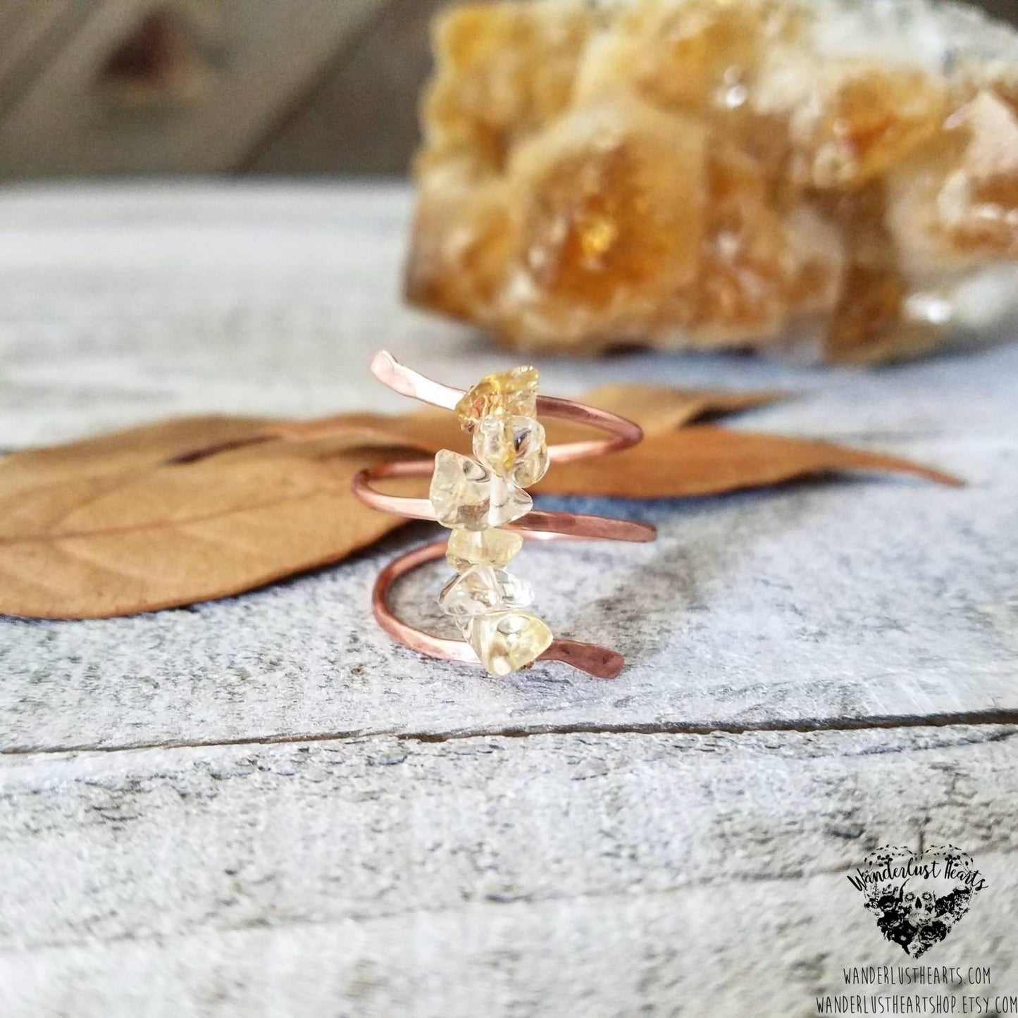 Citrine copper wrap ring-Wanderlust Hearts