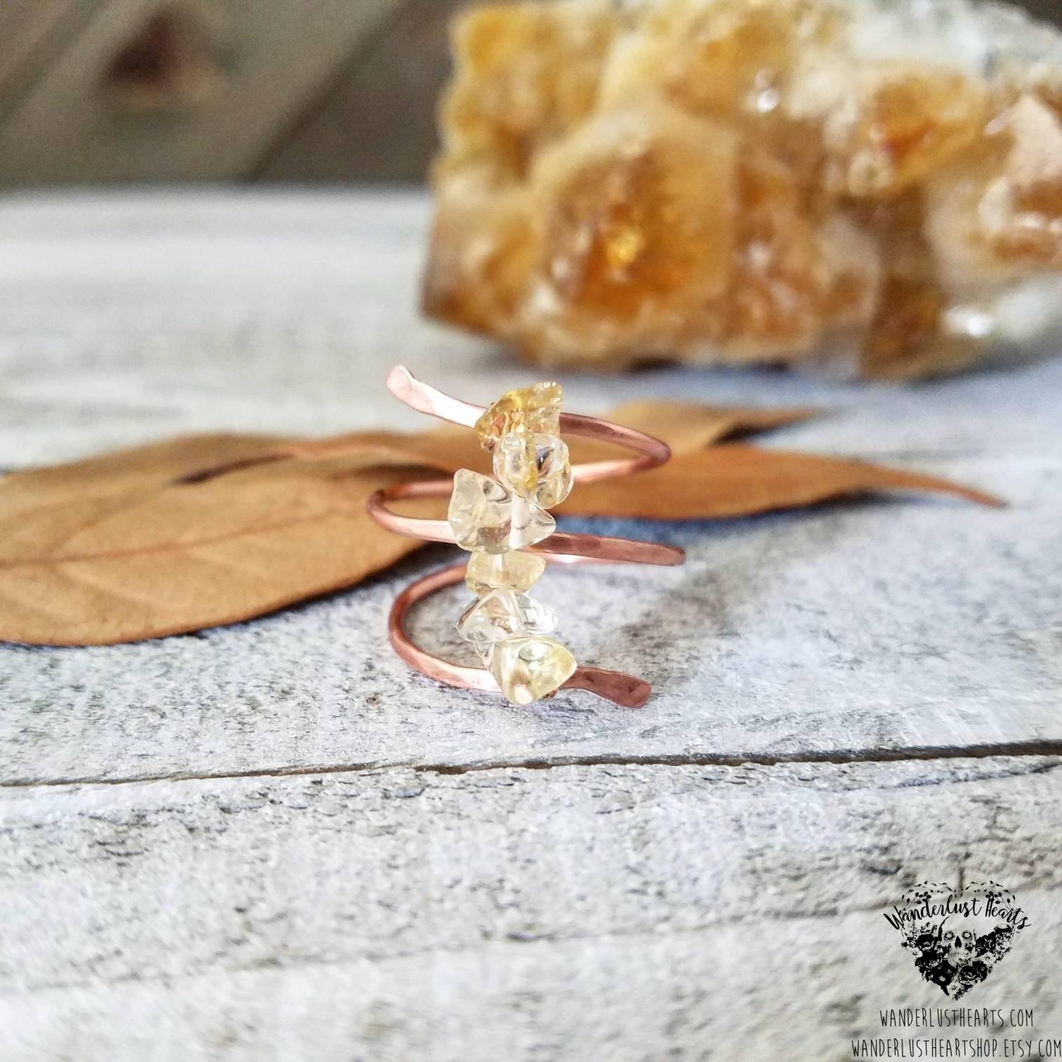 Citrine copper wrap ring-Wanderlust Hearts