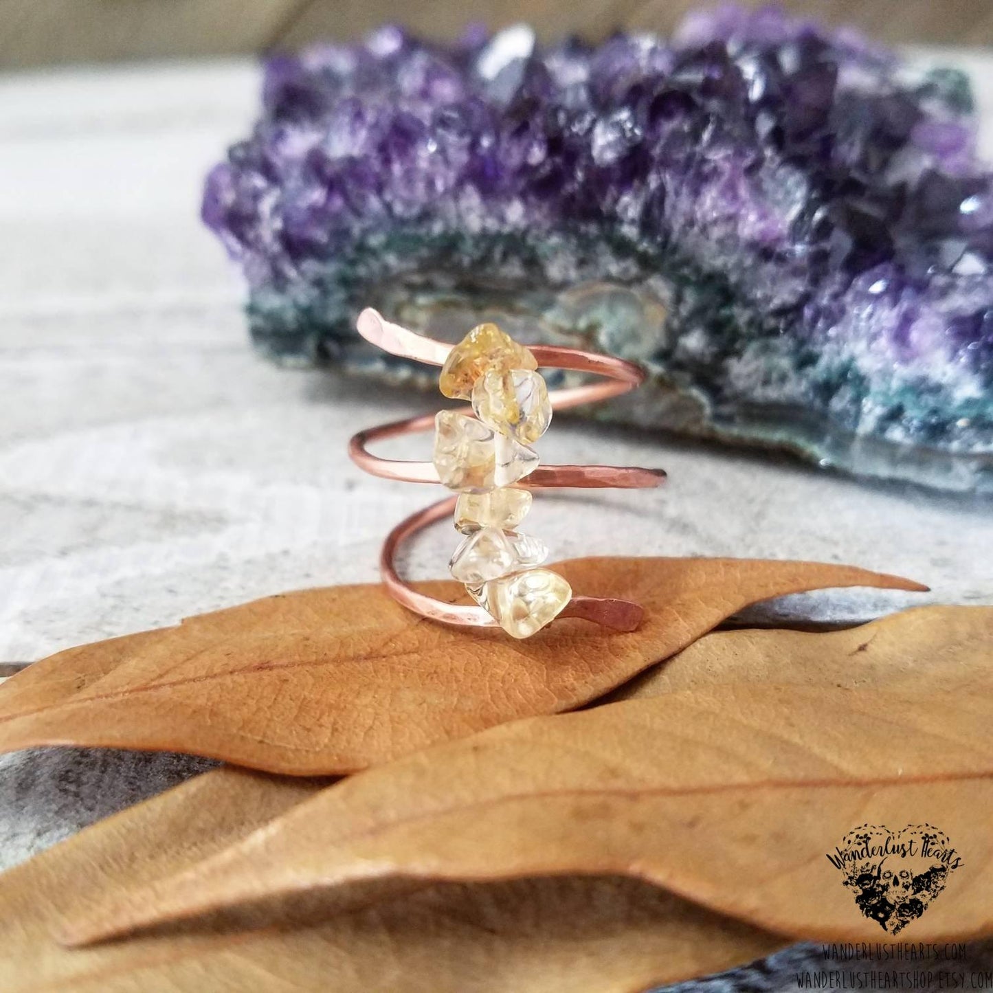 Citrine copper wrap ring-Wanderlust Hearts