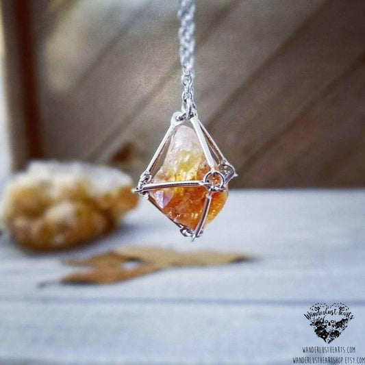 Citrine pendulum cage necklace-Wanderlust Hearts