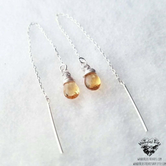 Citrine sterling threader earrings-Wanderlust Hearts