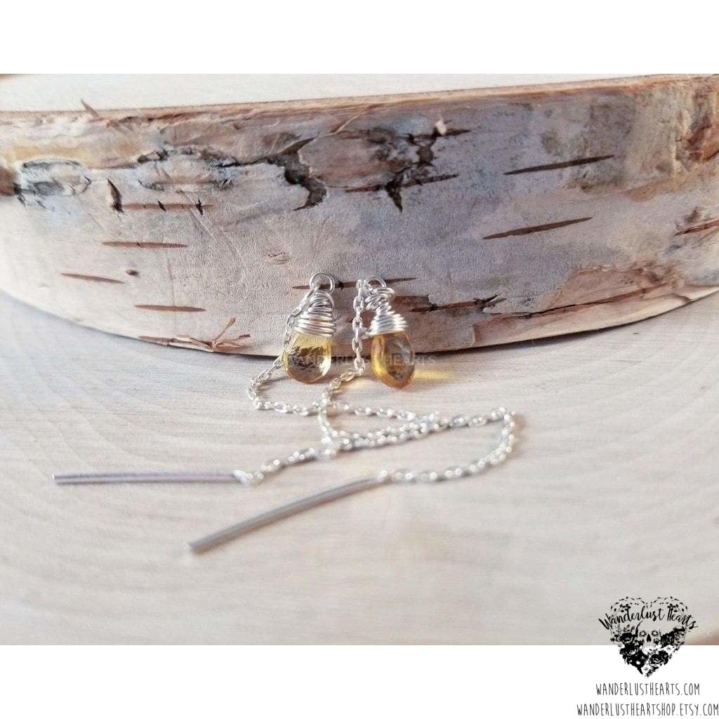 Citrine sterling threader earrings-Wanderlust Hearts