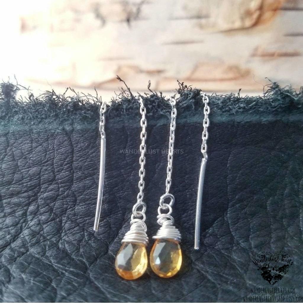 Citrine sterling threader earrings-Wanderlust Hearts
