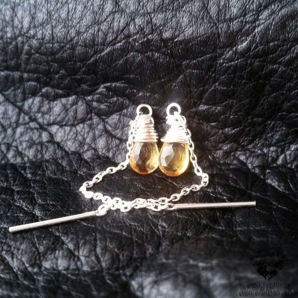 Citrine sterling threader earrings-Wanderlust Hearts