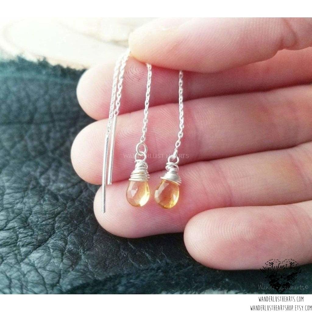 Citrine sterling threader earrings-Wanderlust Hearts