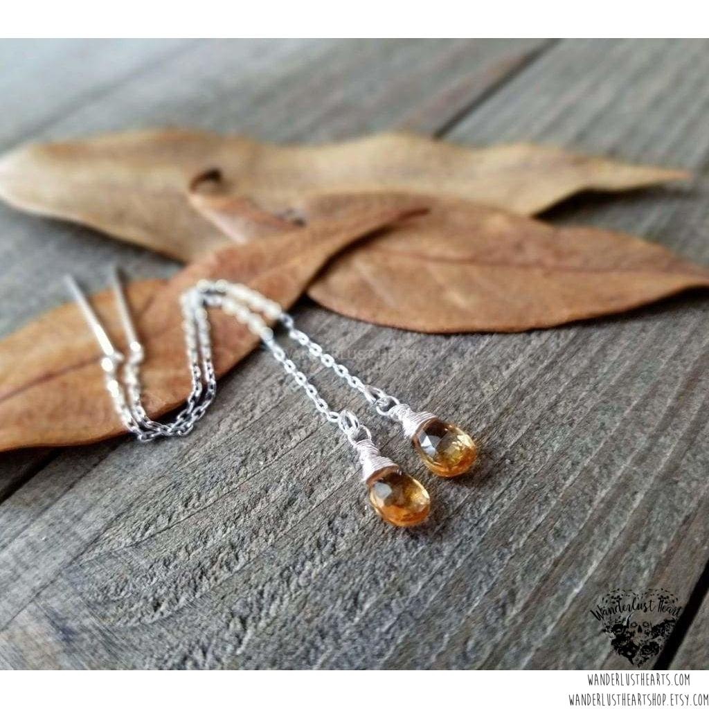 Citrine sterling threader earrings-Wanderlust Hearts
