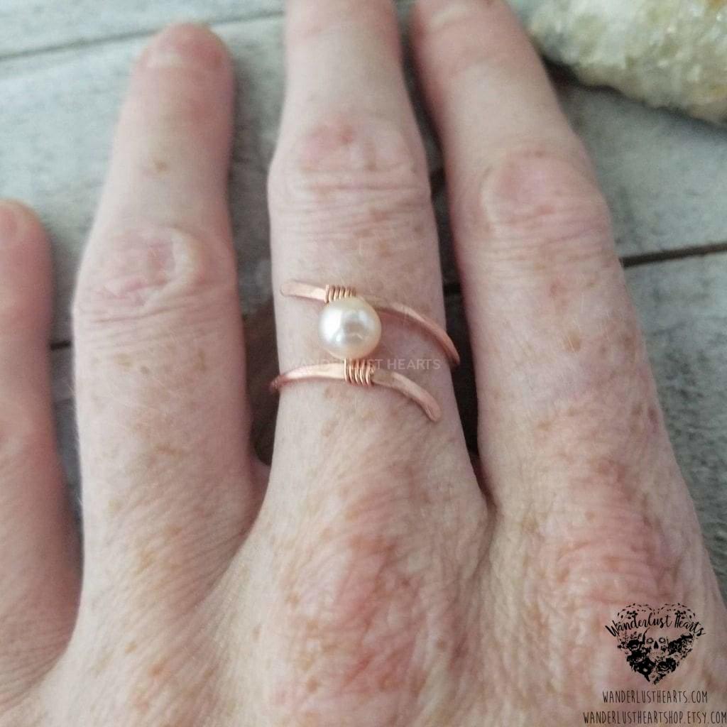 Copper pearl ring-Wanderlust Hearts