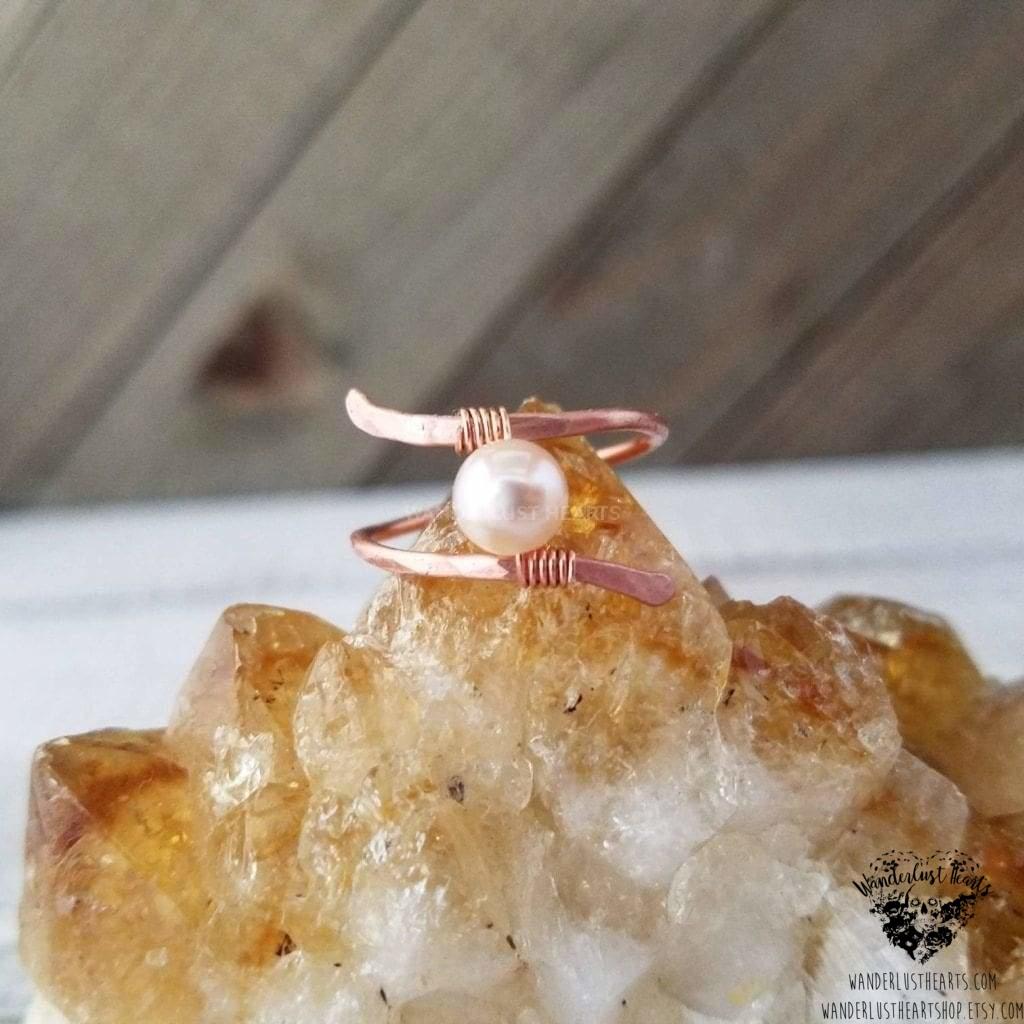 Copper pearl ring-Wanderlust Hearts