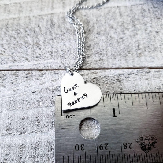 Cuntasaurus stamped heart necklace-Wanderlust Hearts