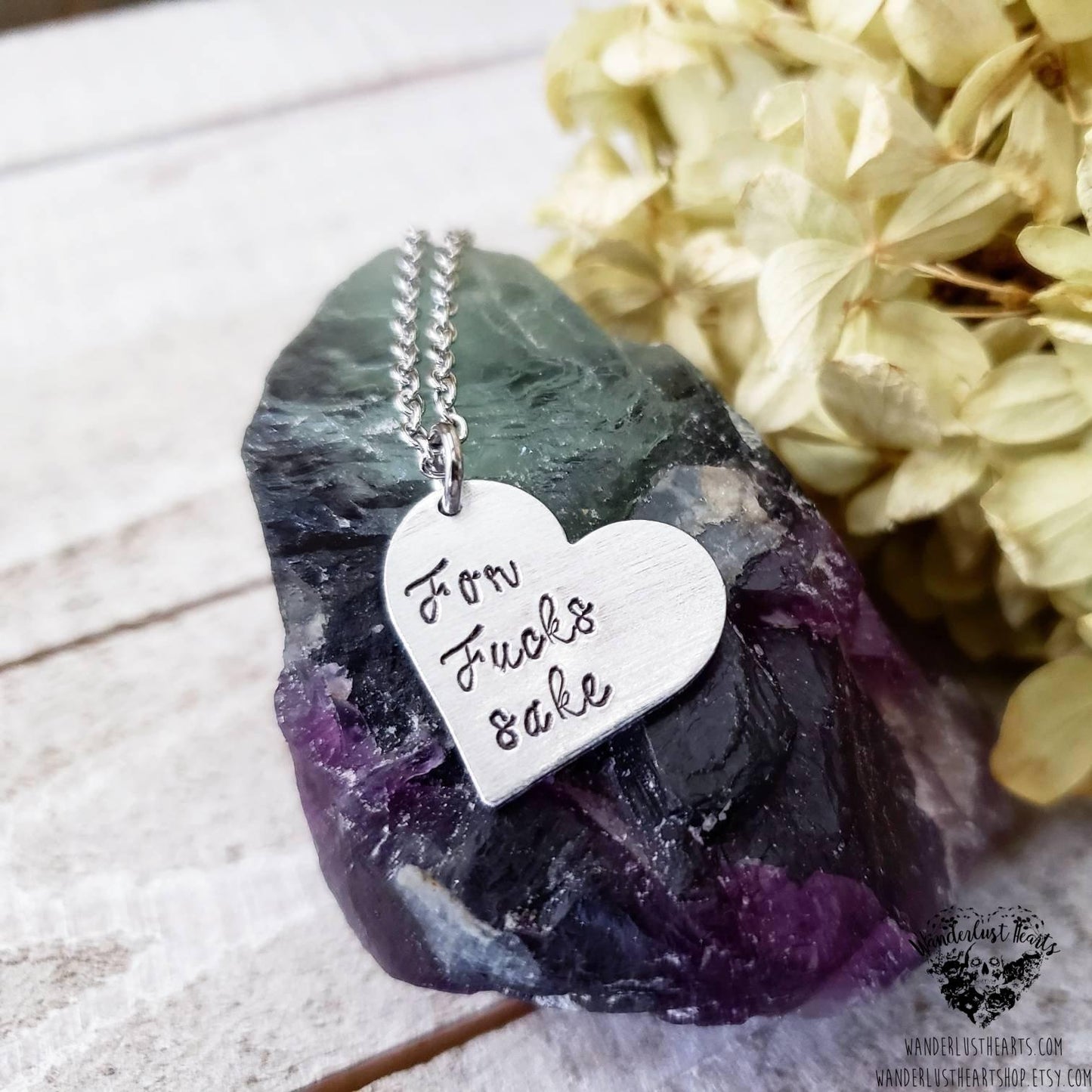 For fuck's sake stamped heart necklace-Wanderlust Hearts