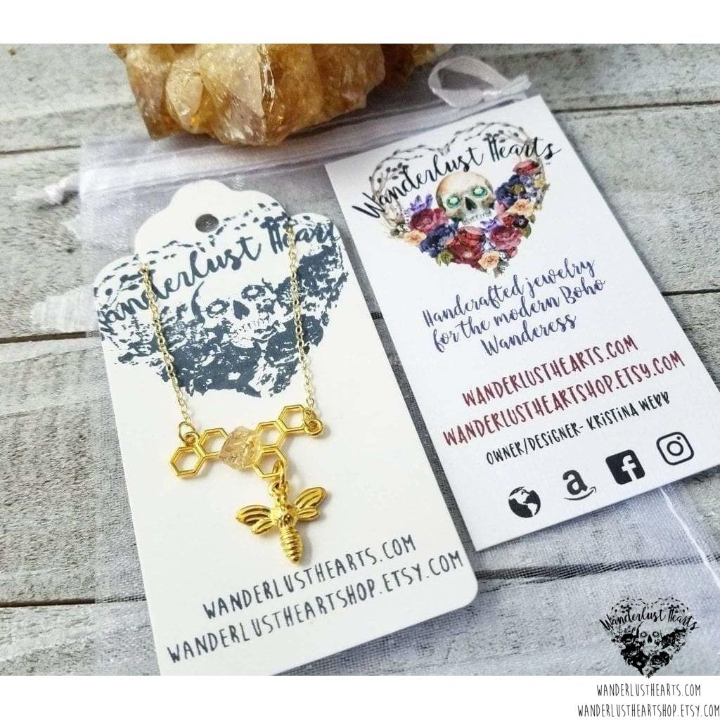 Gold bee charm necklace-Wanderlust Hearts