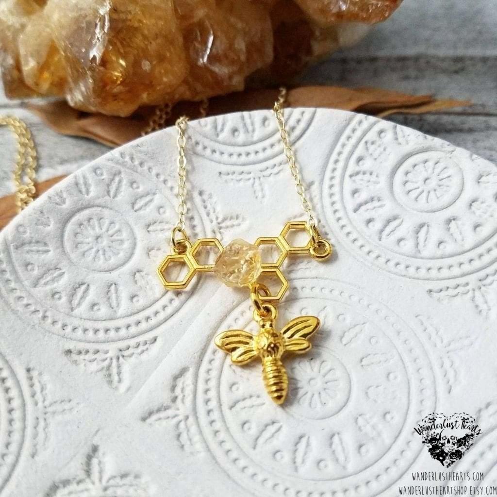 Gold bee charm necklace-Wanderlust Hearts