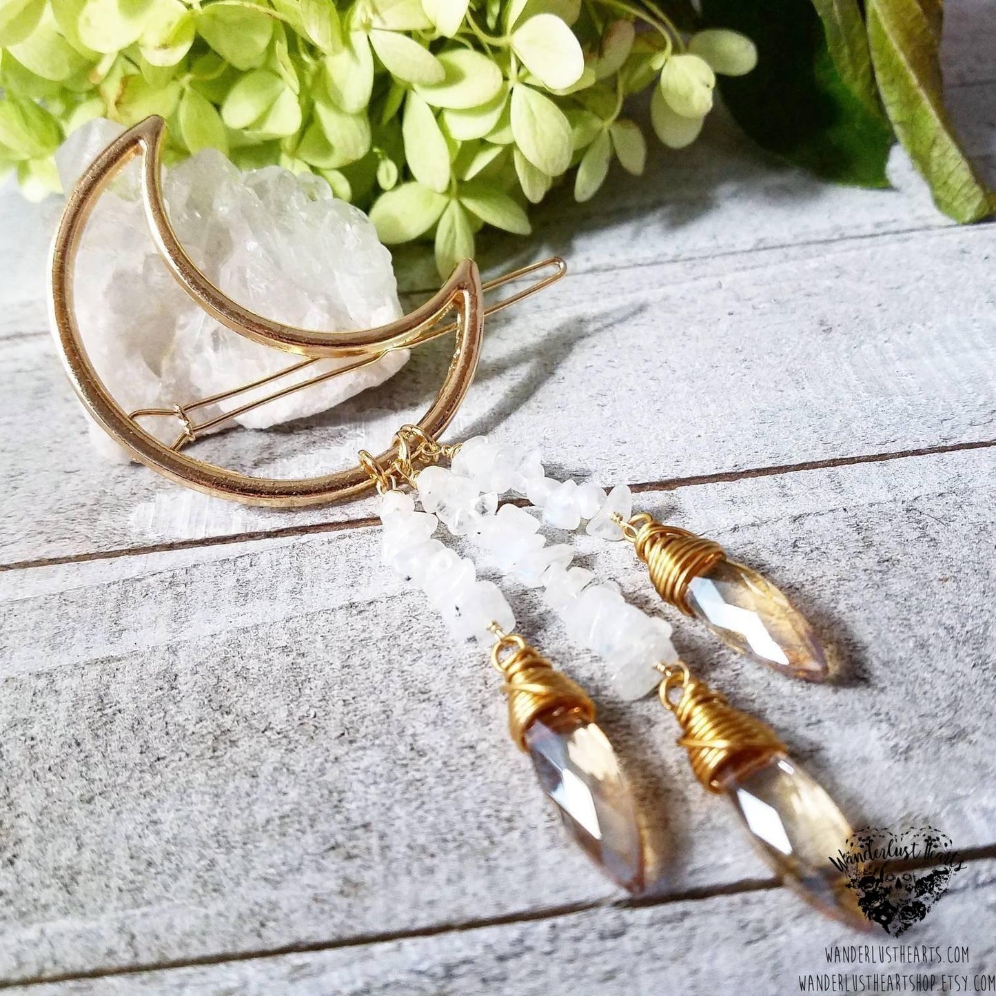 Gold Crescent moon hair clip-Wanderlust Hearts