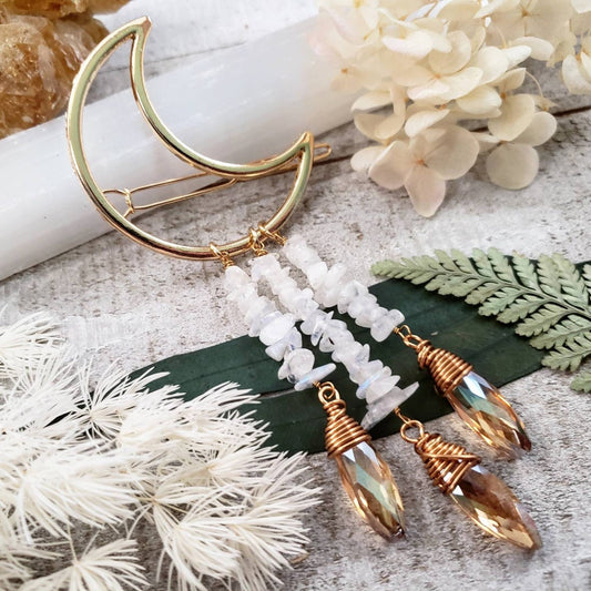 Moonstone moon hair clip