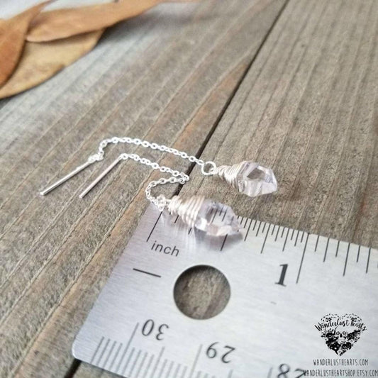 Herkimer Diamond threader earrings-Wanderlust Hearts