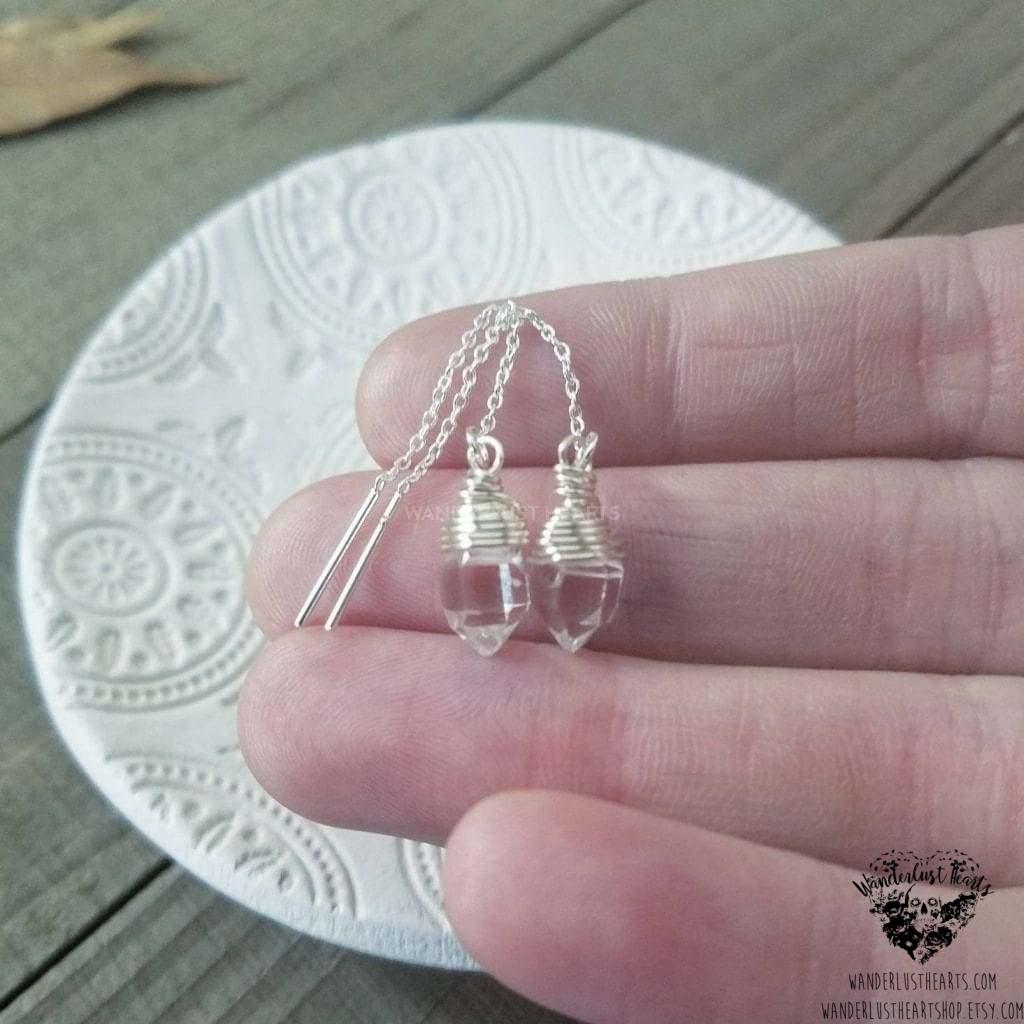 Herkimer Diamond threader earrings-Wanderlust Hearts