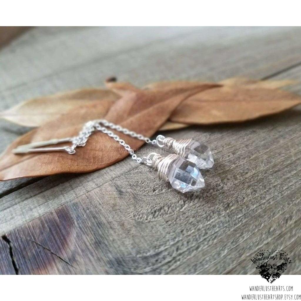 Herkimer Diamond threader earrings-Wanderlust Hearts
