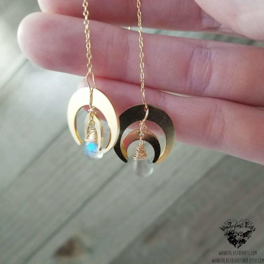 Horn Moon threader earrings-Wanderlust Hearts