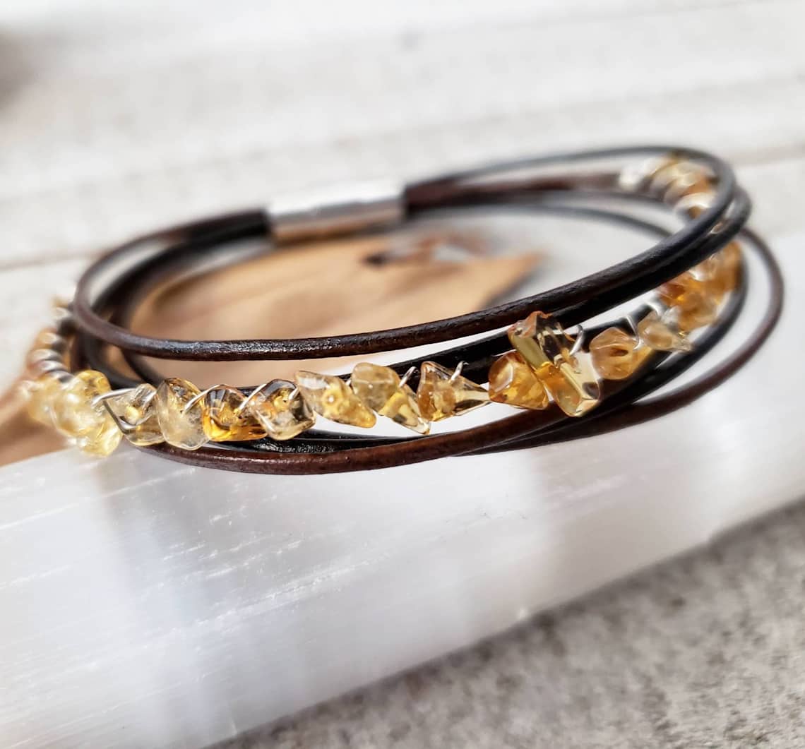 Citrine leather bracelet