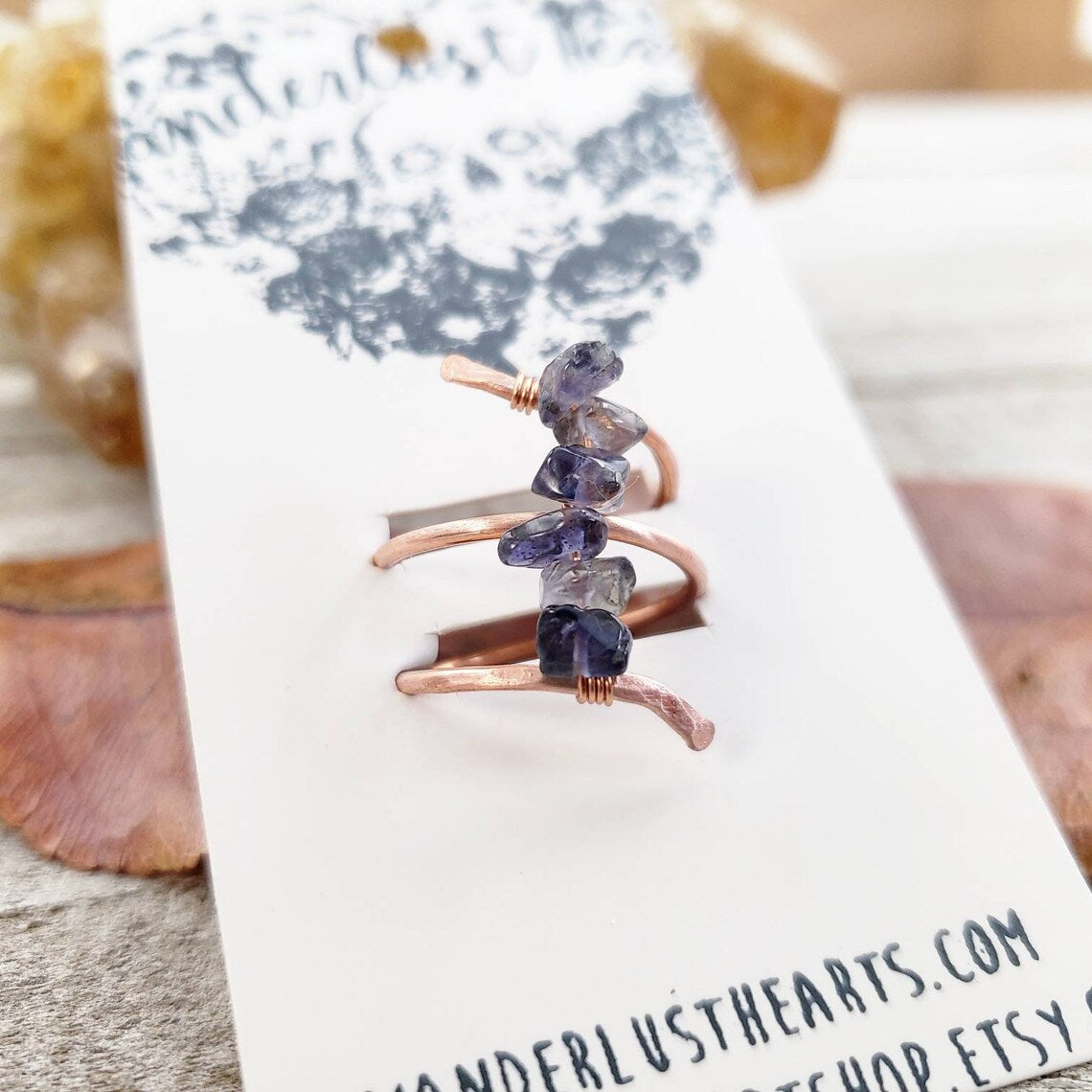 Iolite Sapphire Copper twist ring