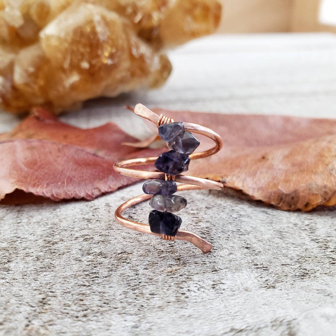 Iolite Sapphire Copper twist ring