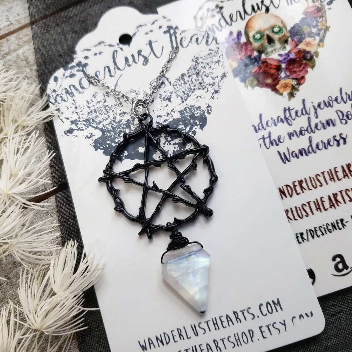 Moonstone pentacle necklace