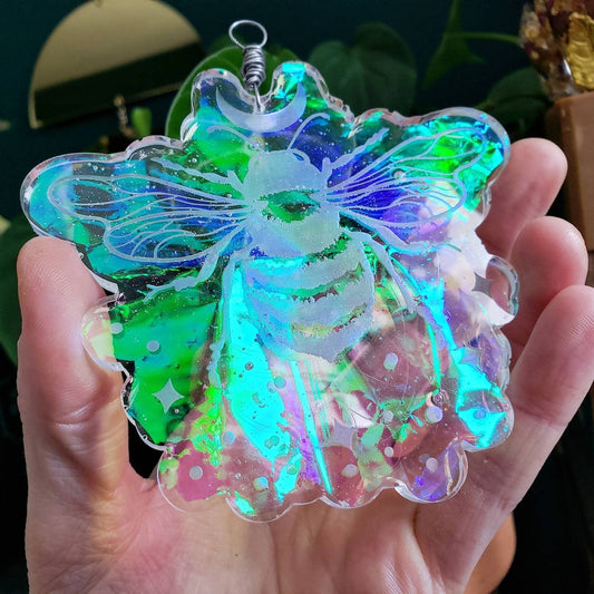 Holographic bee suncatcher