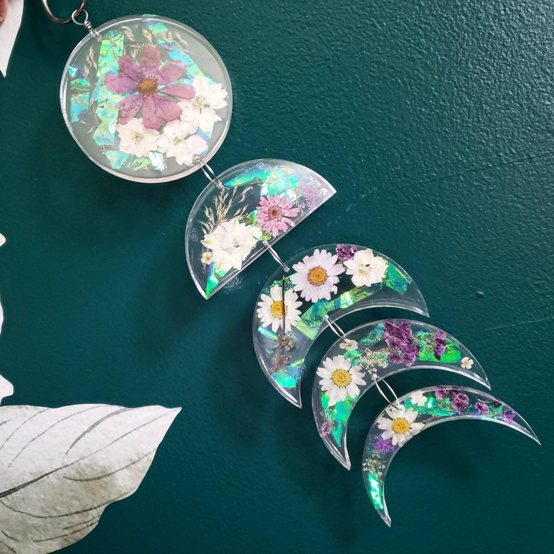 Floral holo Moon phase hanger