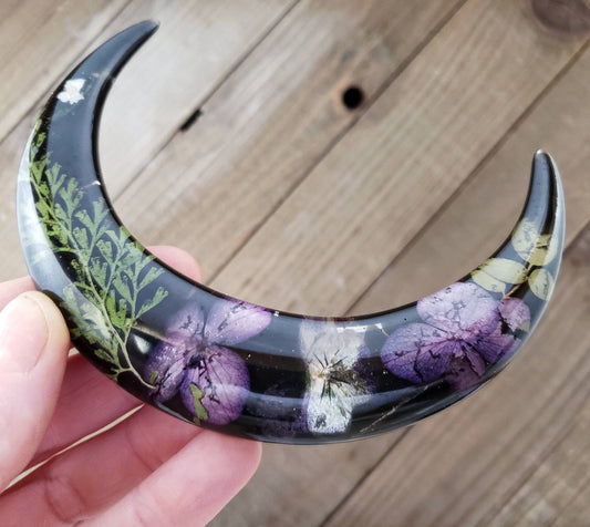 Dark floral moon hair fork