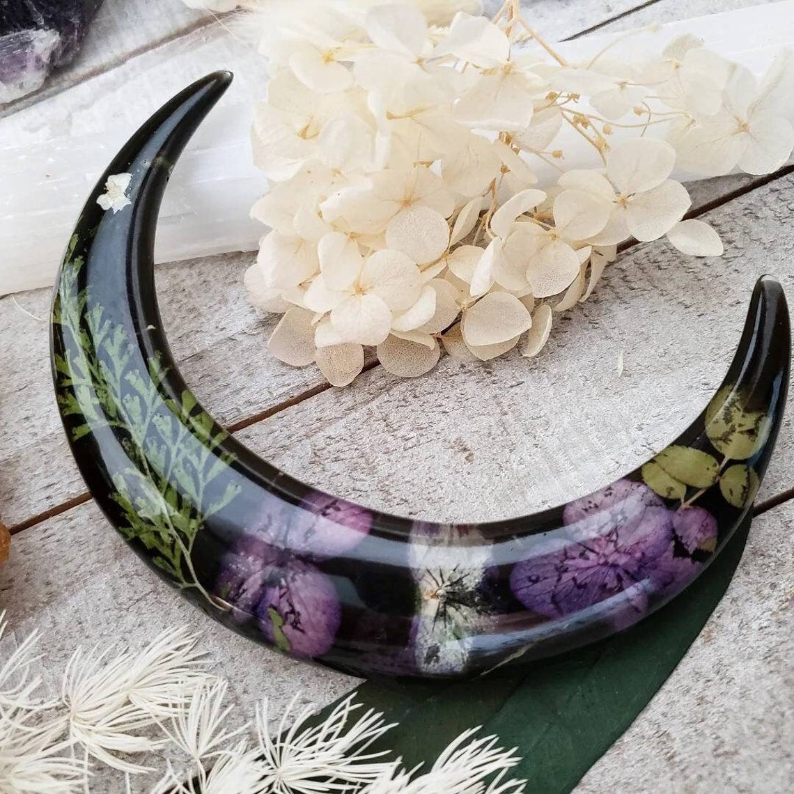 Dark floral moon hair fork