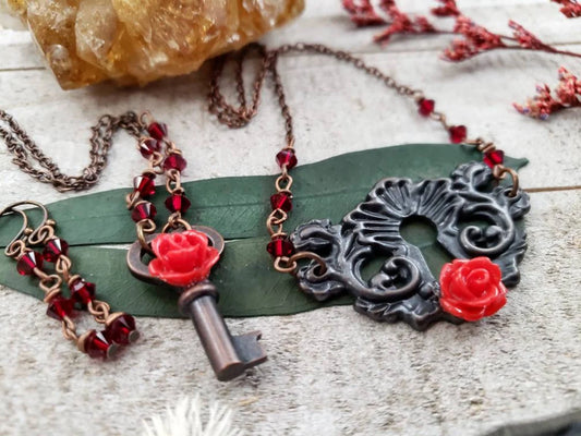 Goth Victorian lock and key jewelry set