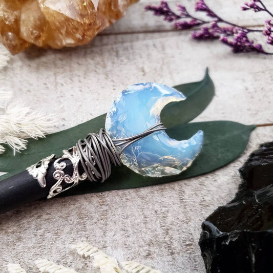 Opalite moon wand hair stick