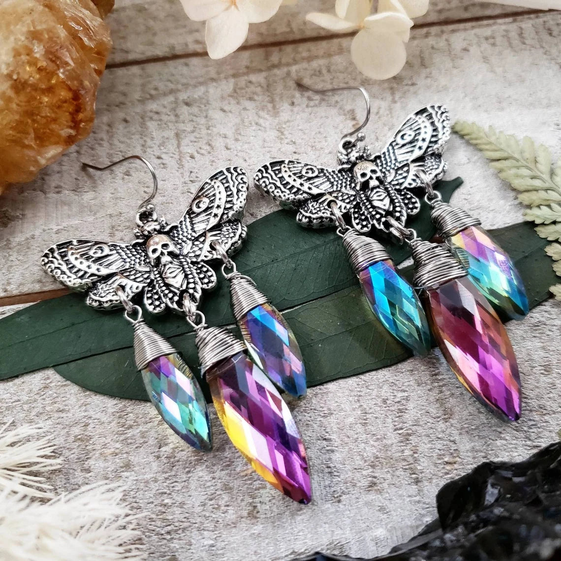 Death hawk moth crystal earrings