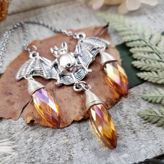 Crystal bat charm necklace