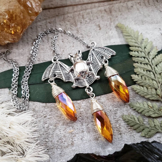Crystal bat charm necklace