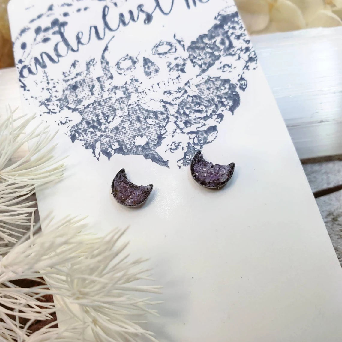 Amethyst moon stud earrings