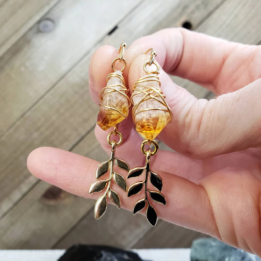 Citrine olive leaf earrings