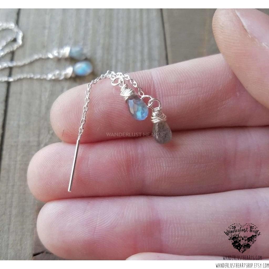Labradorite Threader earrings | .925 Sterling silver-Wanderlust Hearts