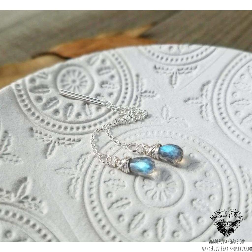 Labradorite Threader earrings | .925 Sterling silver-Wanderlust Hearts
