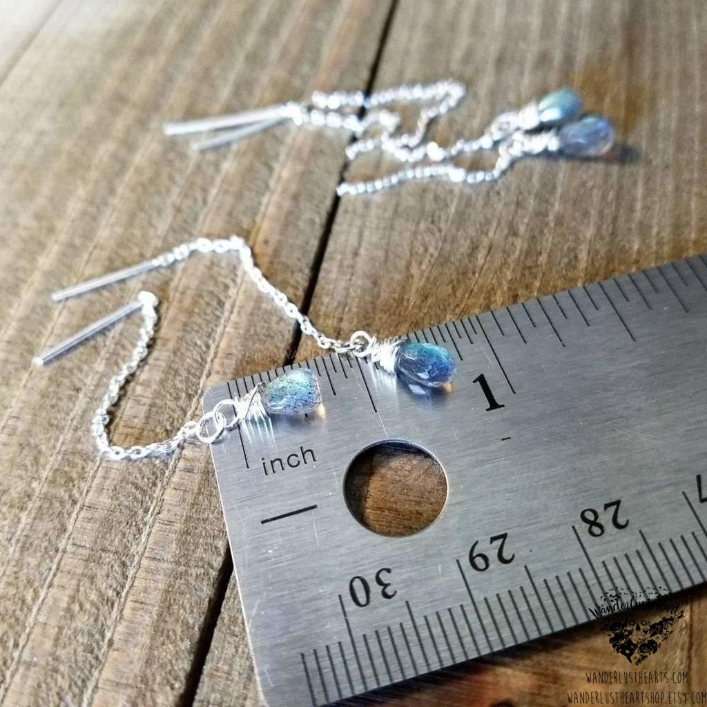 Labradorite Threader earrings | .925 Sterling silver-Wanderlust Hearts
