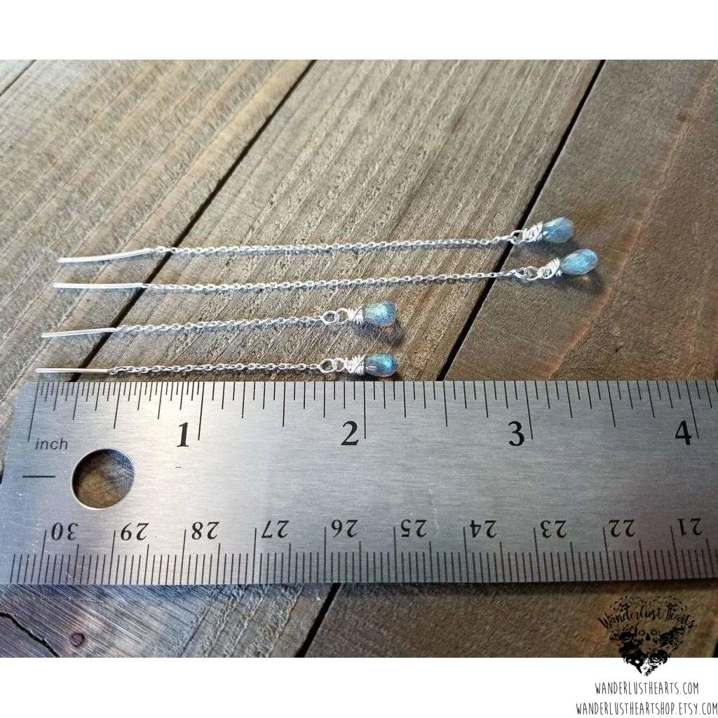 Labradorite Threader earrings | .925 Sterling silver-Wanderlust Hearts
