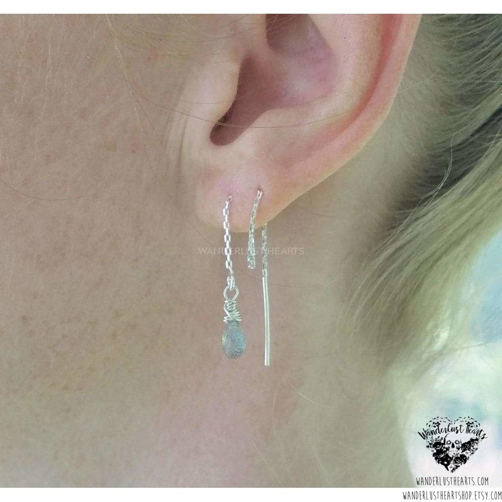 Labradorite Threader earrings | .925 Sterling silver-Wanderlust Hearts
