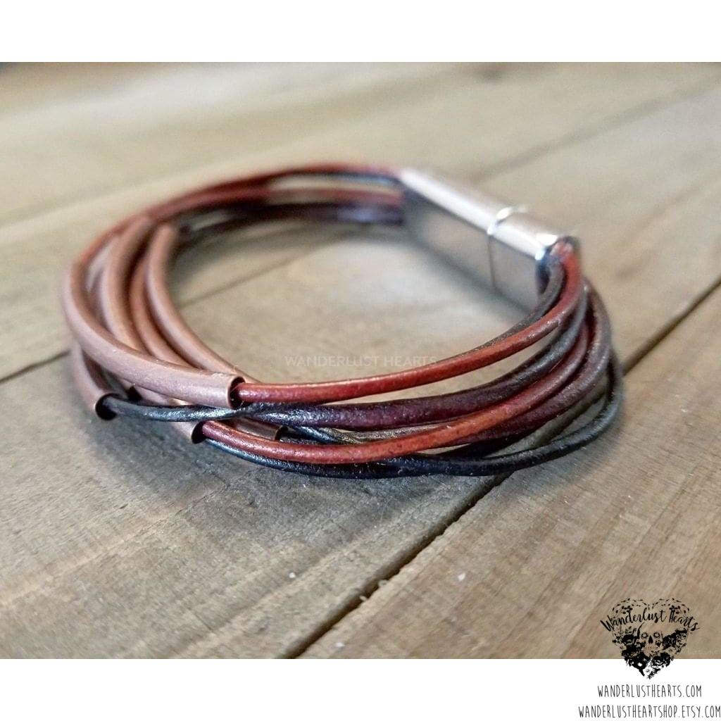 Layered leather bracelet | Copper tube accents-Wanderlust Hearts
