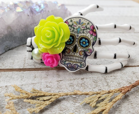 Lime Skeleton hand hair clip