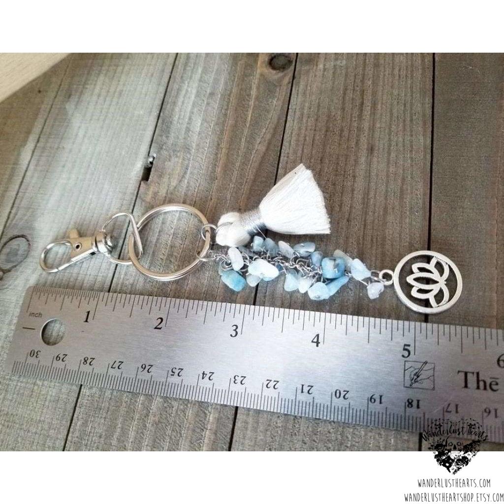 Lotus keychain | Aquamarine gemstones-Wanderlust Hearts