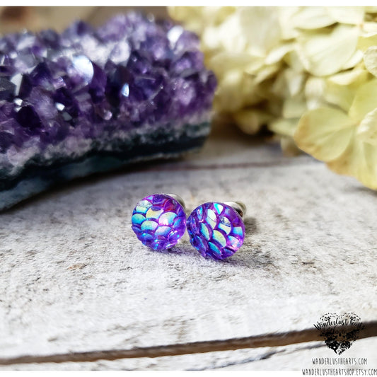 Mermaid scale stud earrings-Wanderlust Hearts