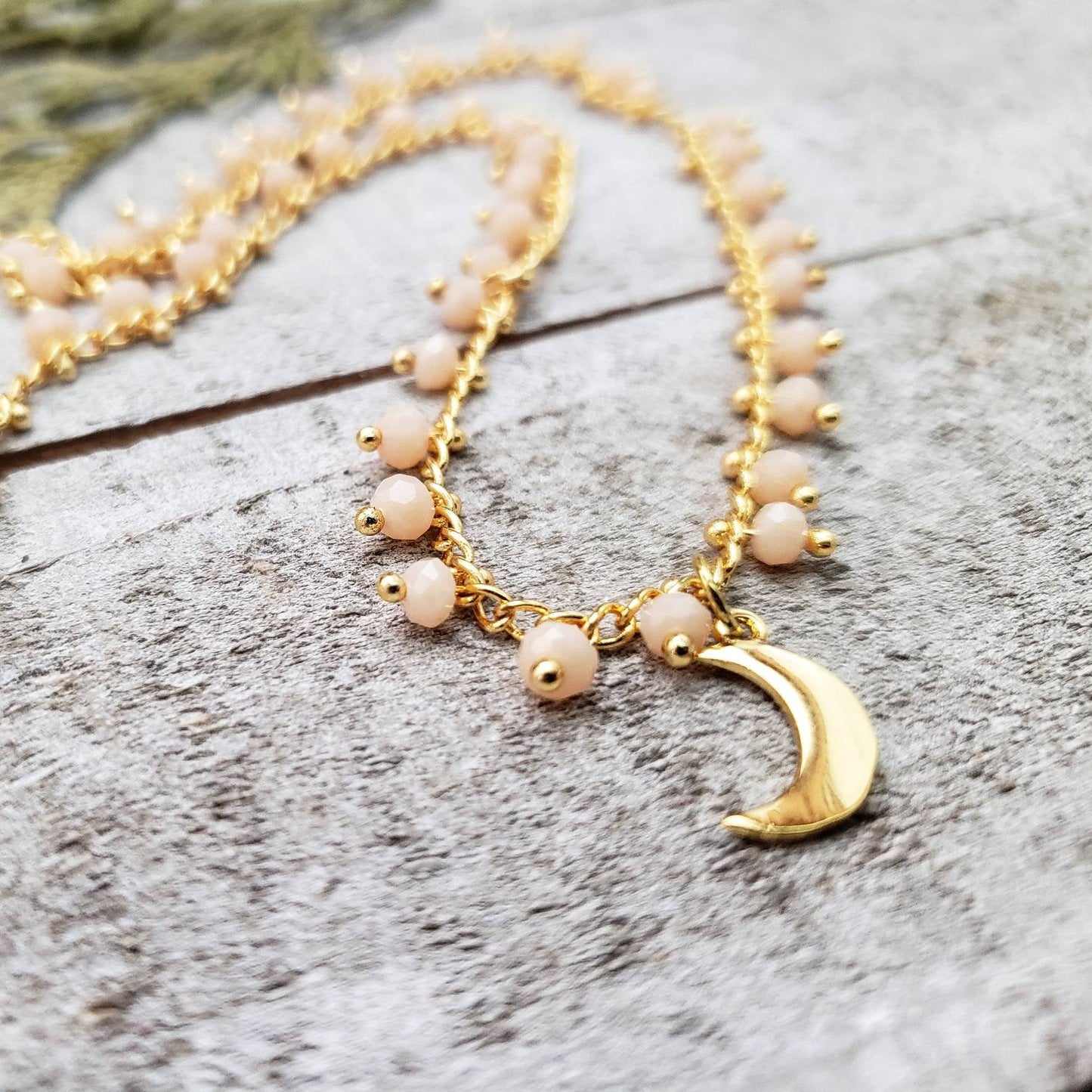 Brass moon beaded necklace