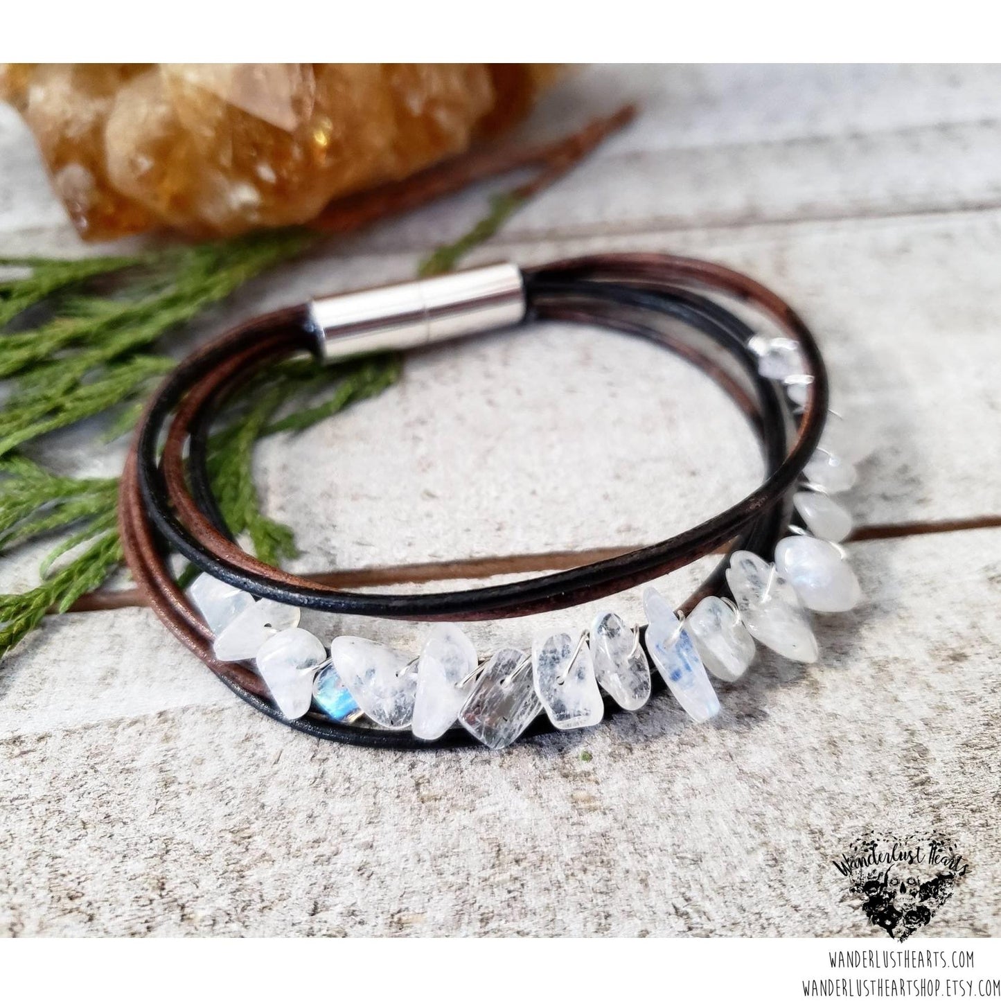 Moonstone leather bracelet